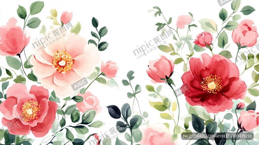 粉色花卉植物清新插画