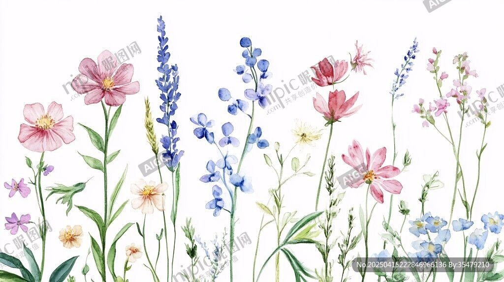 手绘清新野花花卉组合图