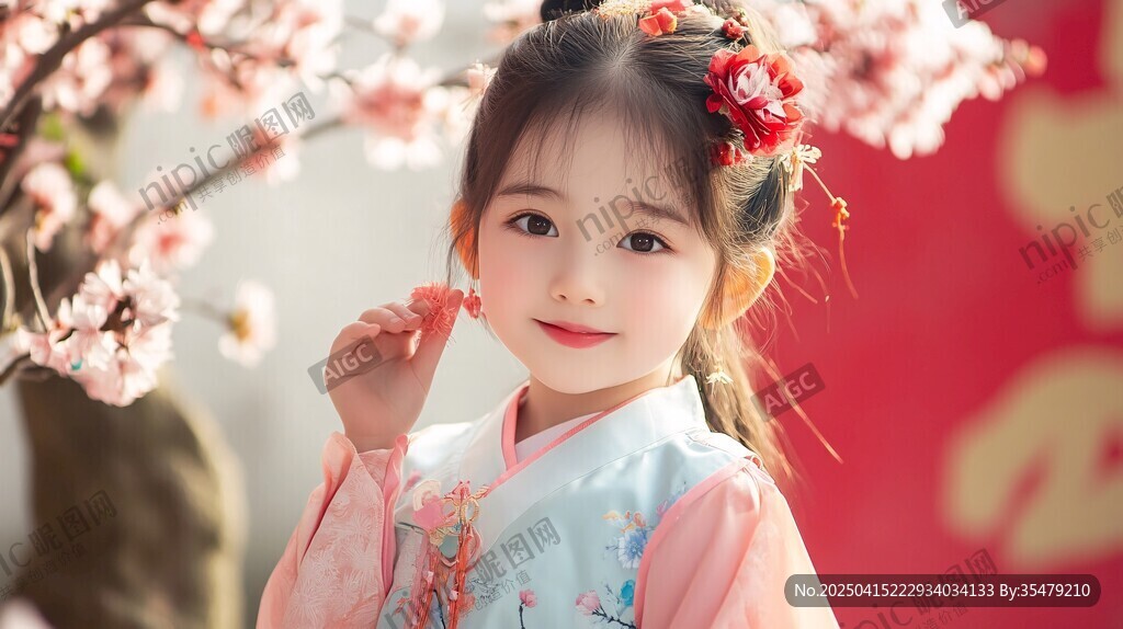 古风萌娃赏春花