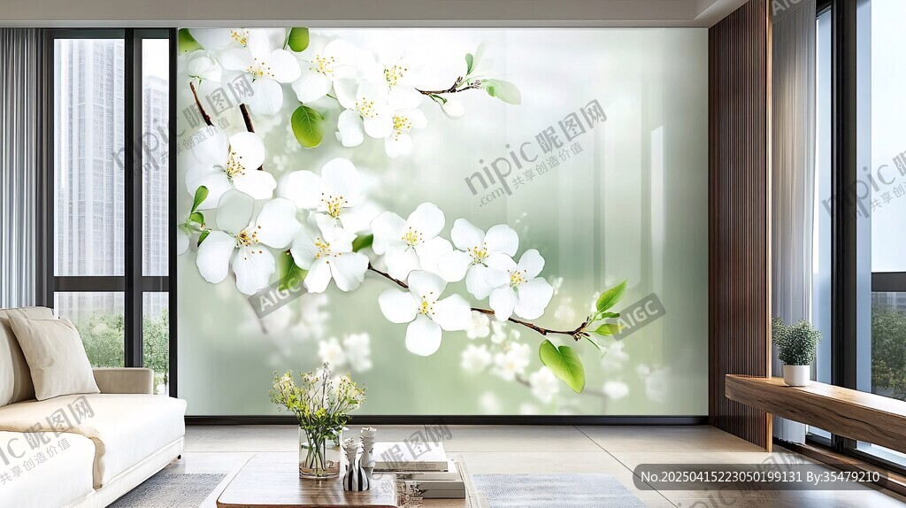 中式客厅花卉背景墙装饰