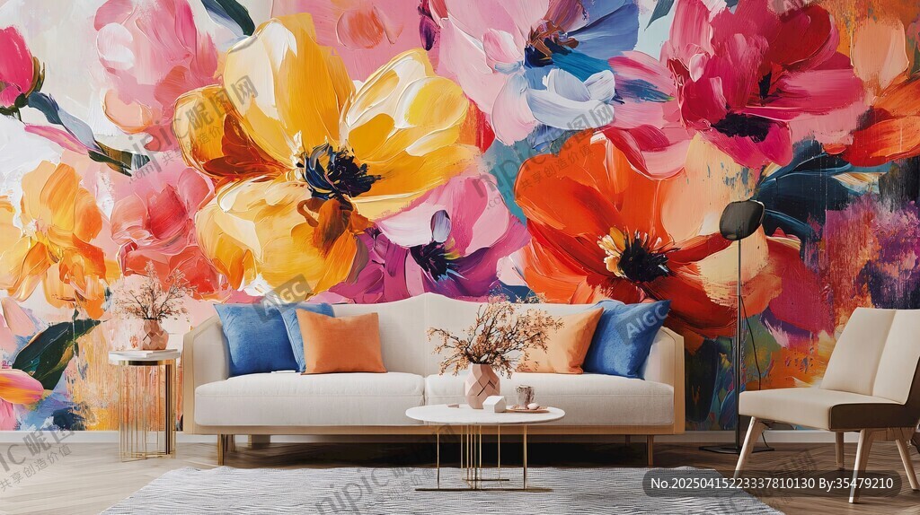 缤纷花卉装点温馨客厅空间