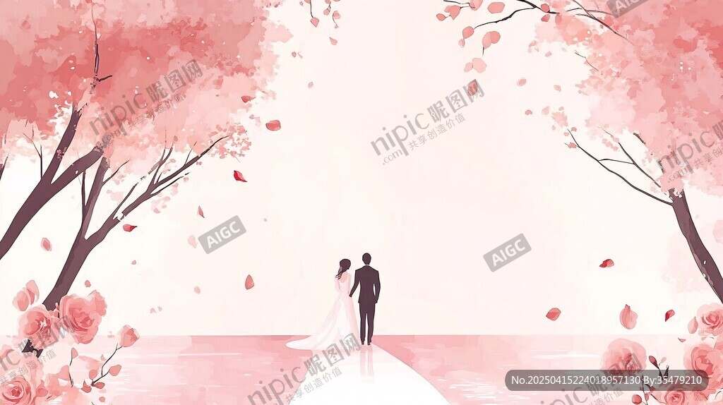 樱花下的浪漫新婚时刻