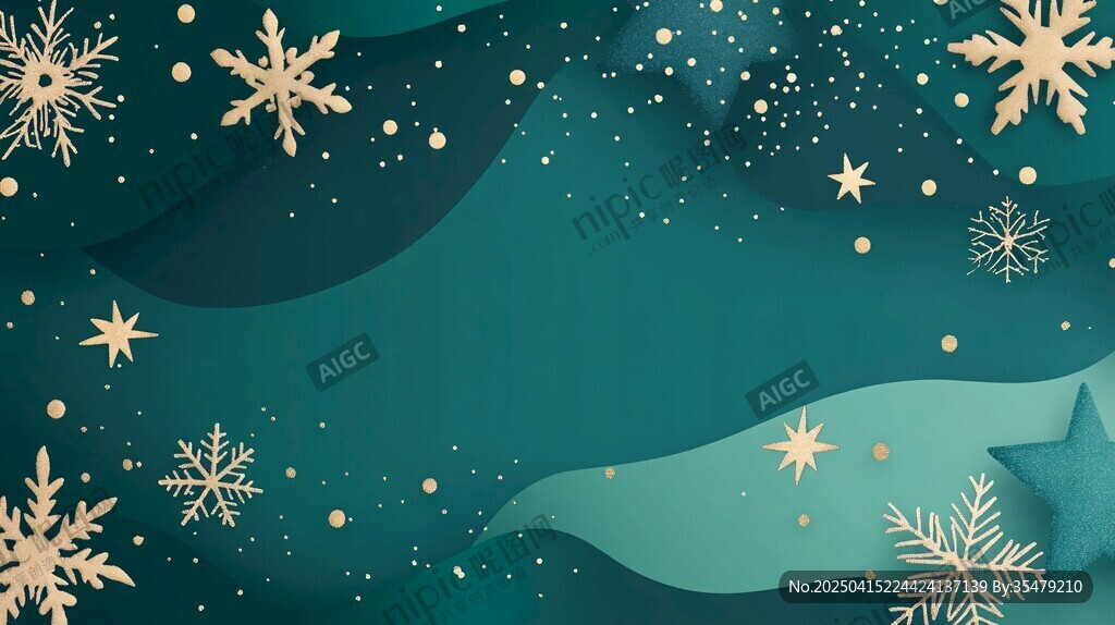 蓝绿背景上的雪花星星装饰