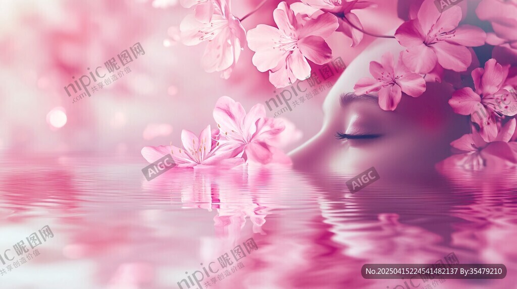 梦幻樱花下的静谧女性