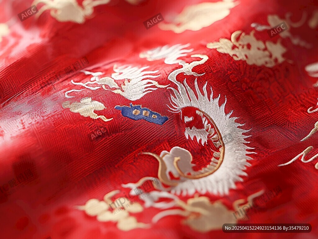 中式红锦龙纹精美织物