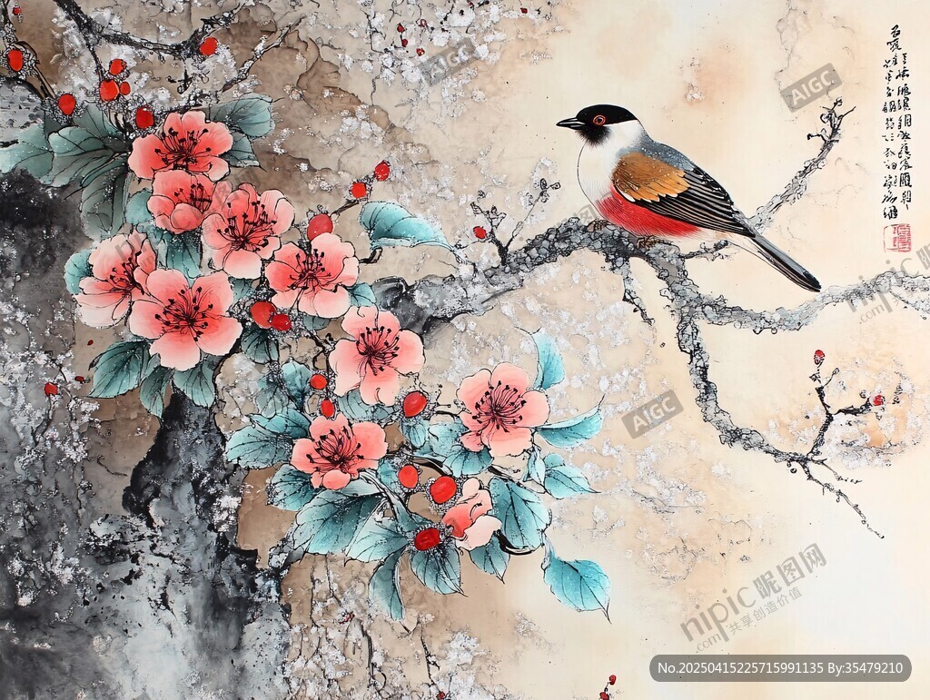 花鸟图中春意浓