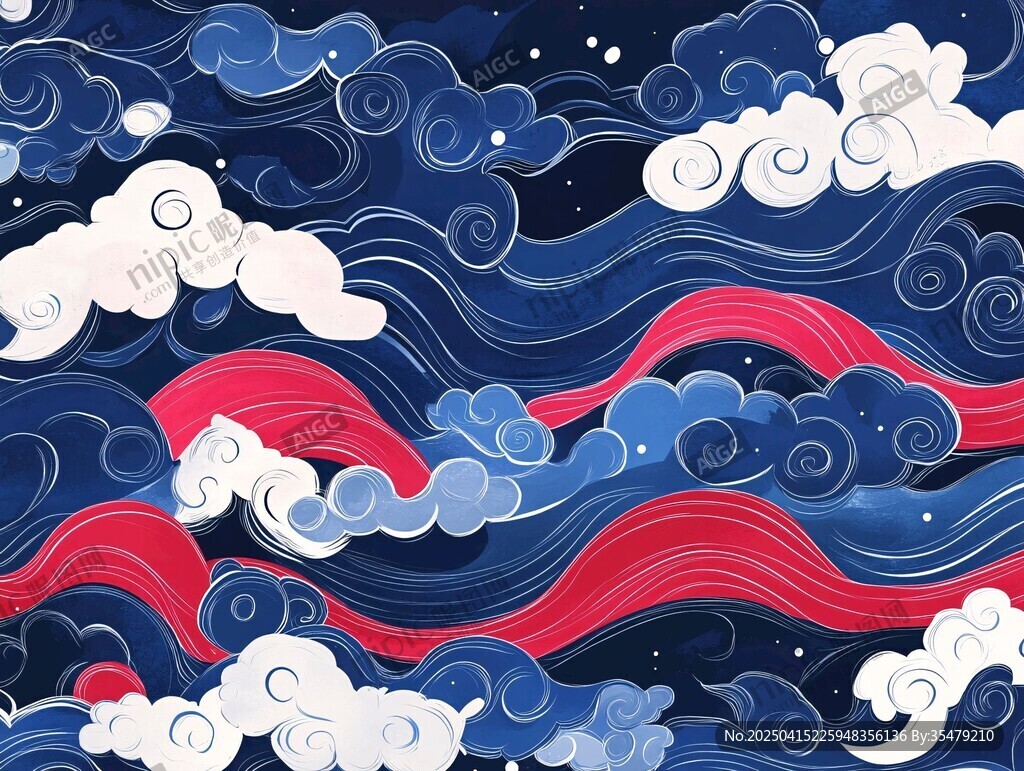 梦幻云海红蓝交织的景致