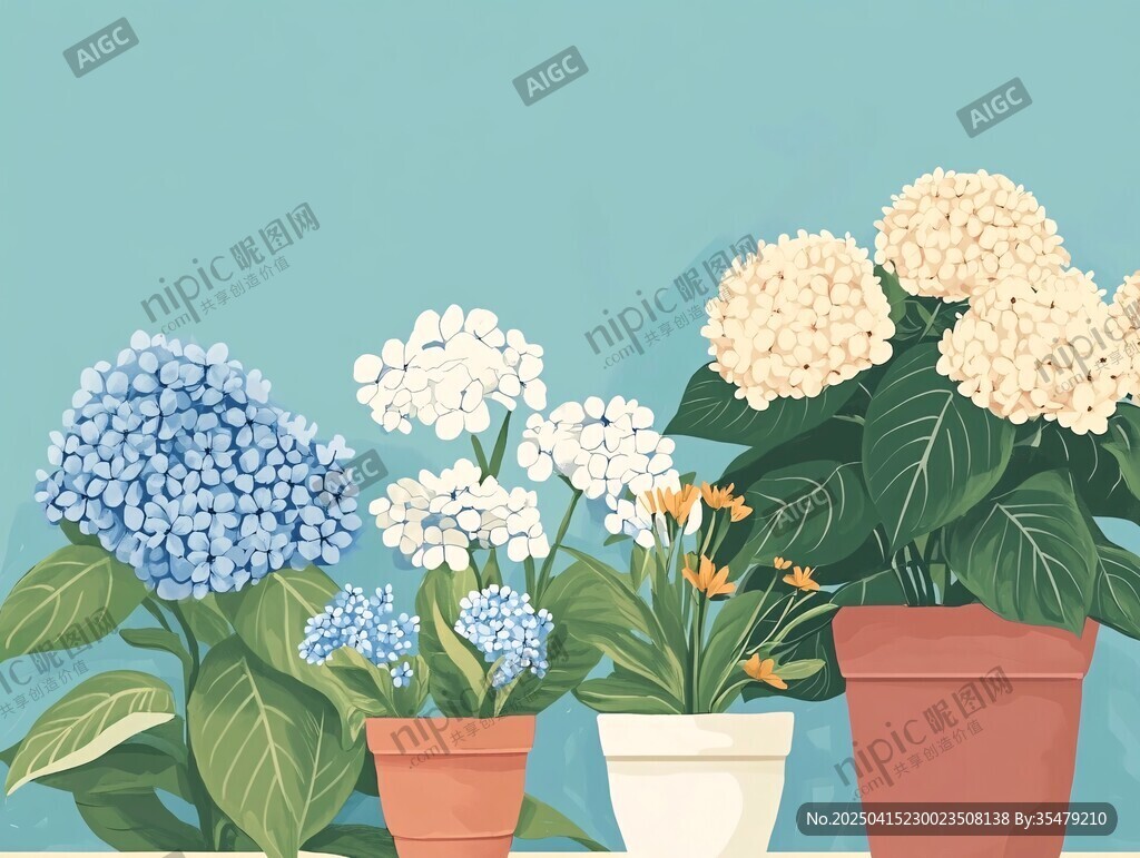 盆栽绣球花的清新景致