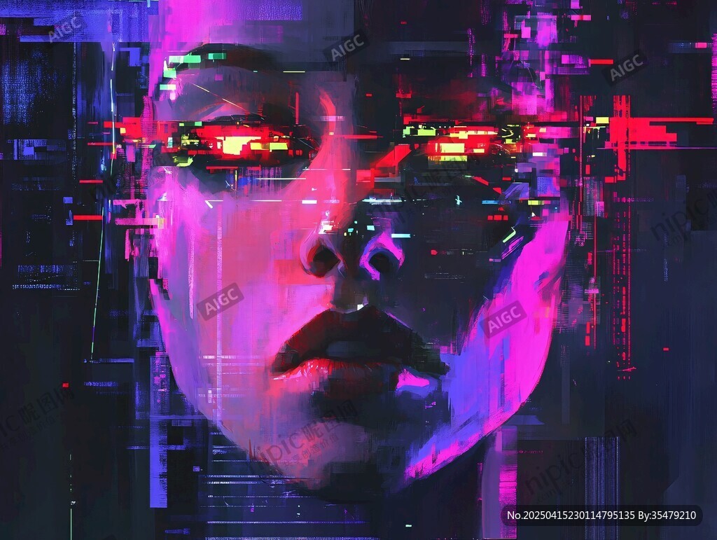 赛博朋克风的虚拟女性面孔