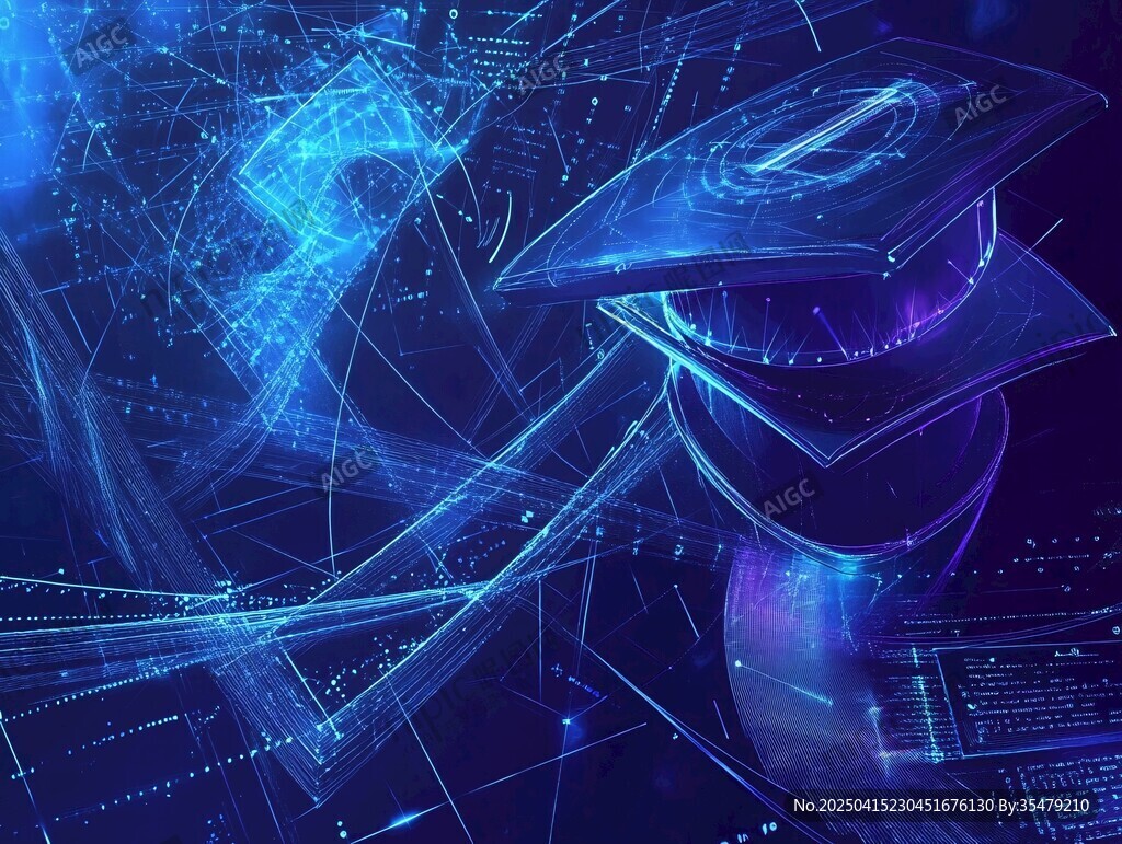 科技风毕业帽梦幻背景图