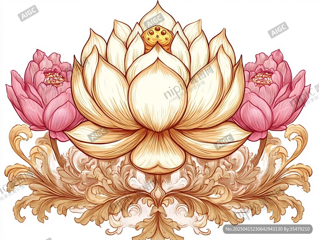 金色莲花花卉装饰图案