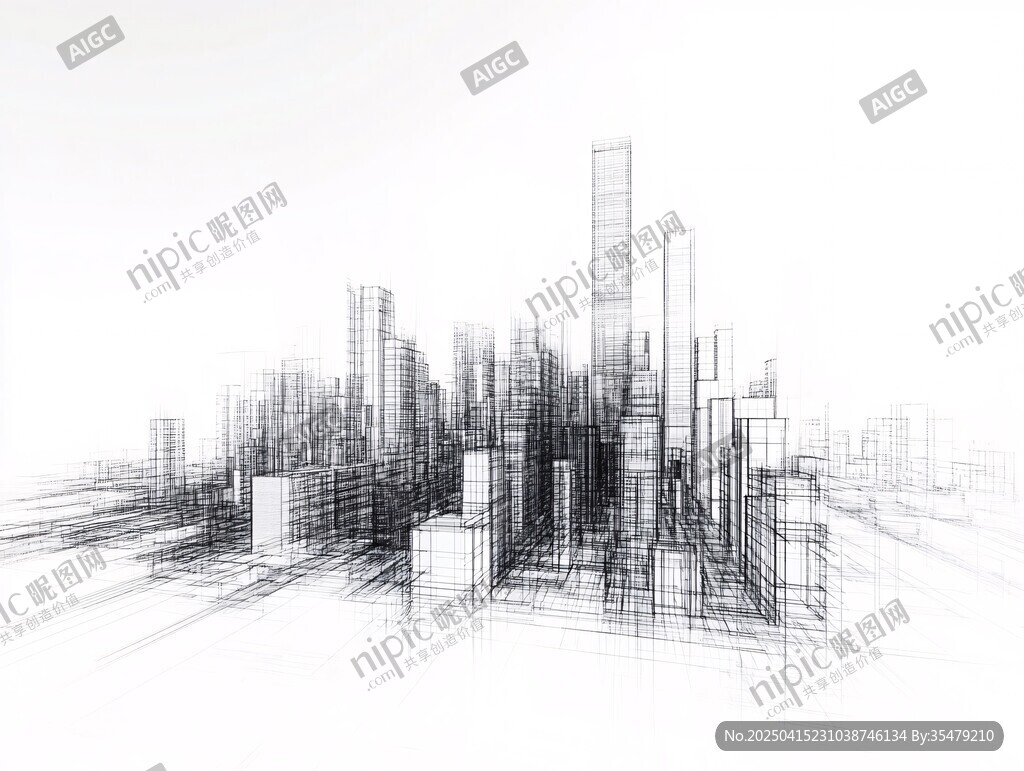 城市建筑线稿轮廓构想图