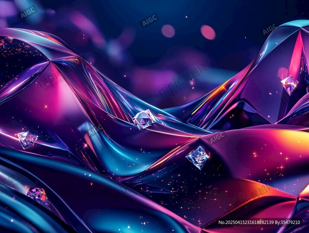 梦幻炫彩流体与钻石背景
