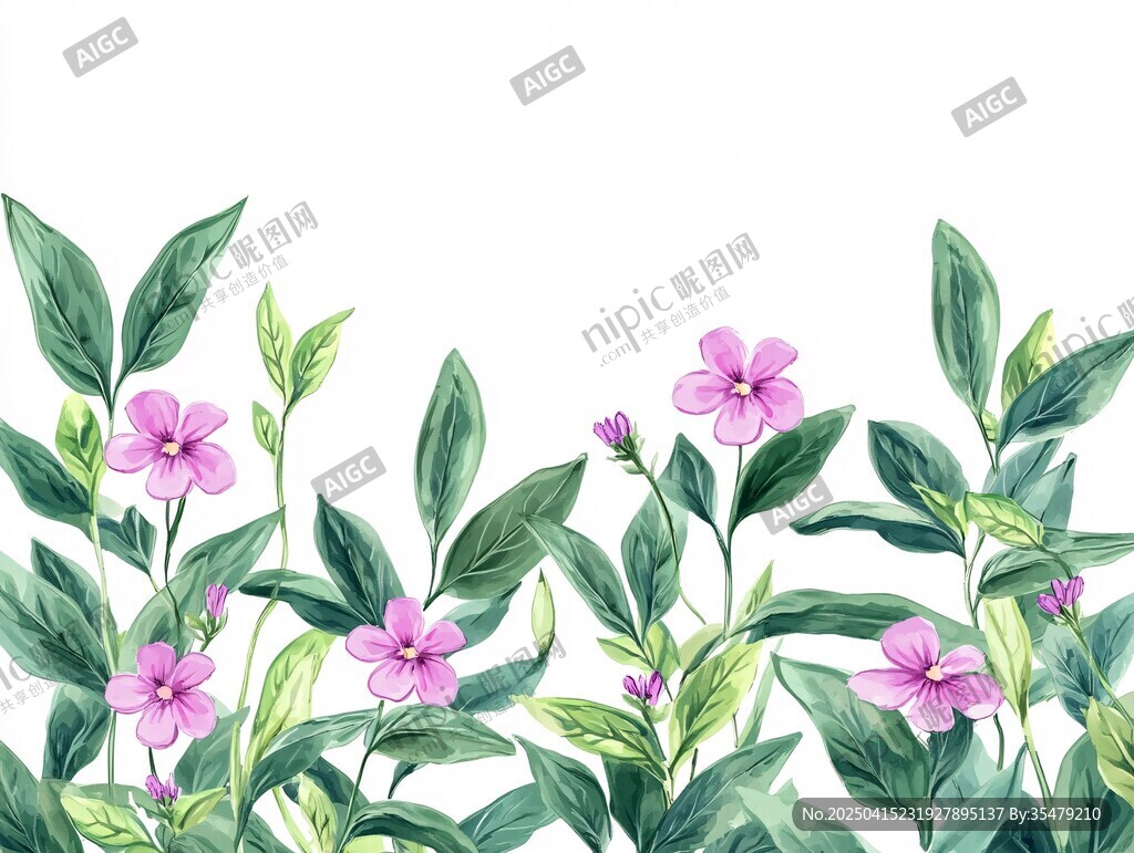 粉色小花绿叶边框插画