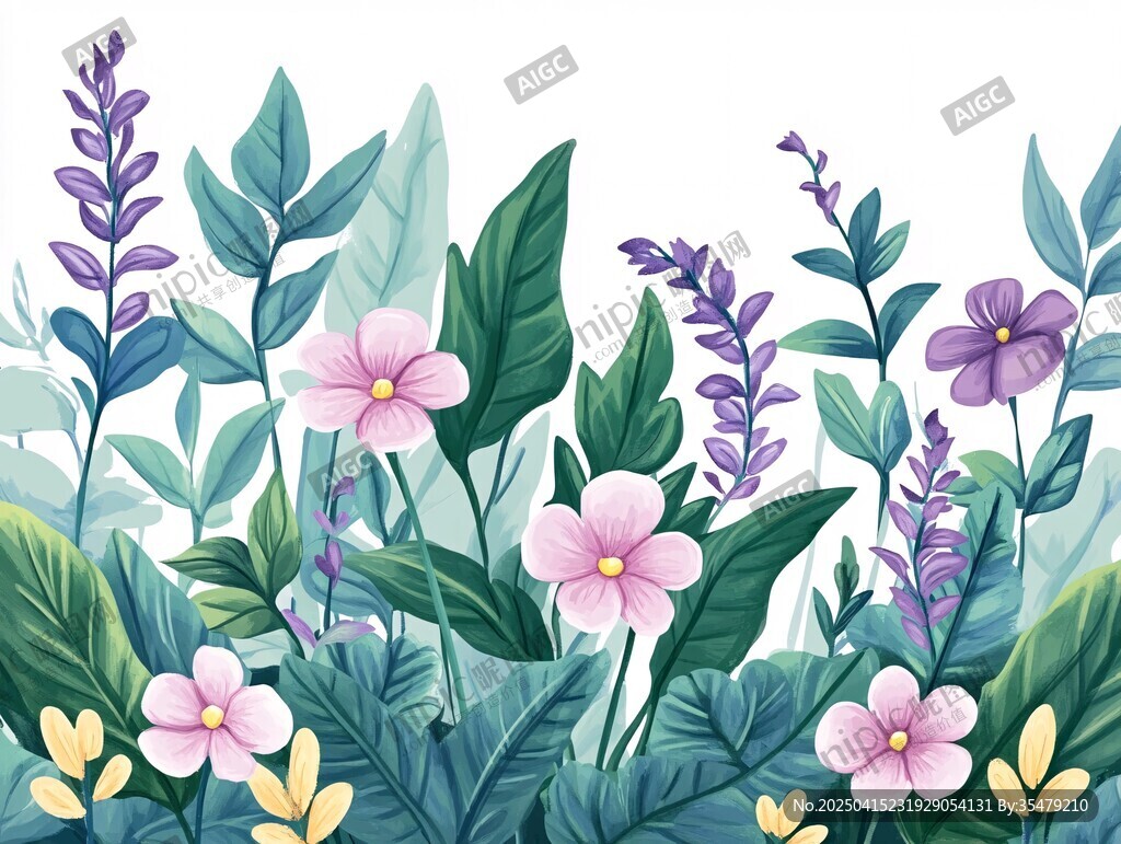 清新花卉绿植插画图案