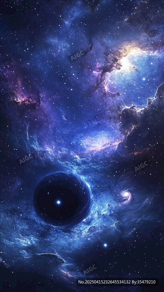 梦幻星空下的神秘黑色星球