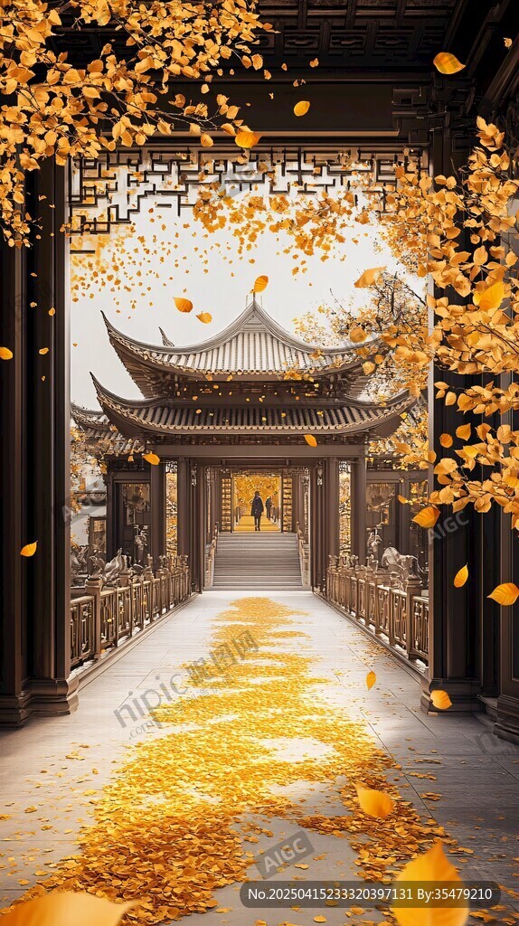 秋韵古建 落叶铺就诗意景