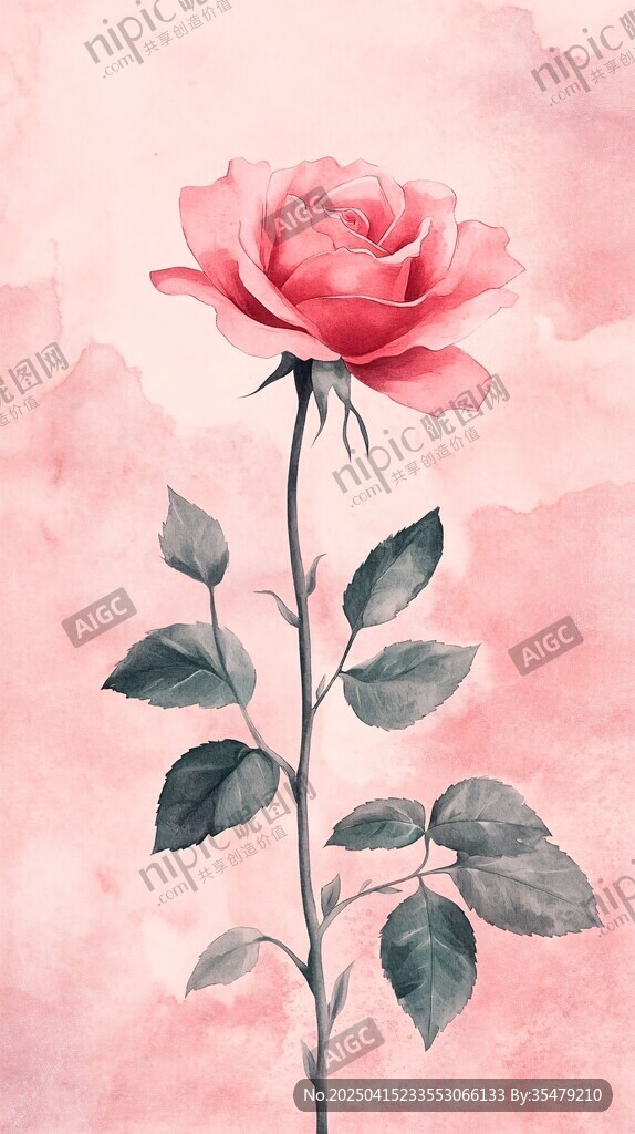 粉色水彩玫瑰唯美插画