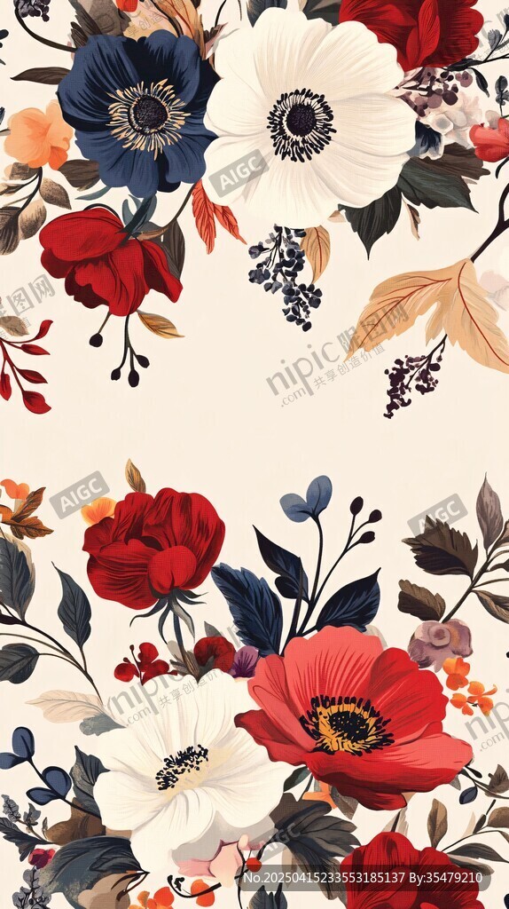 复古风花卉图案精美插画