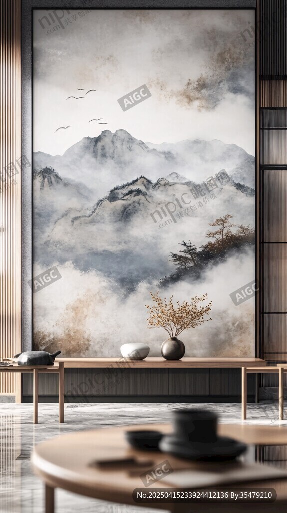 中式山水壁画装点雅致空间
