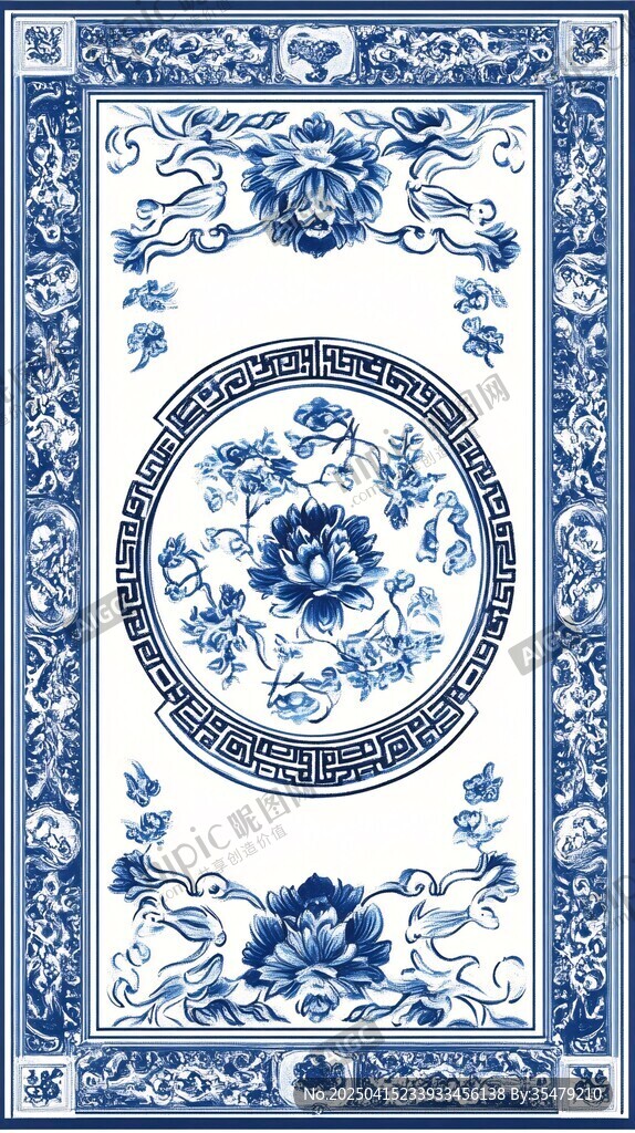 青花瓷中式花卉图案纹饰