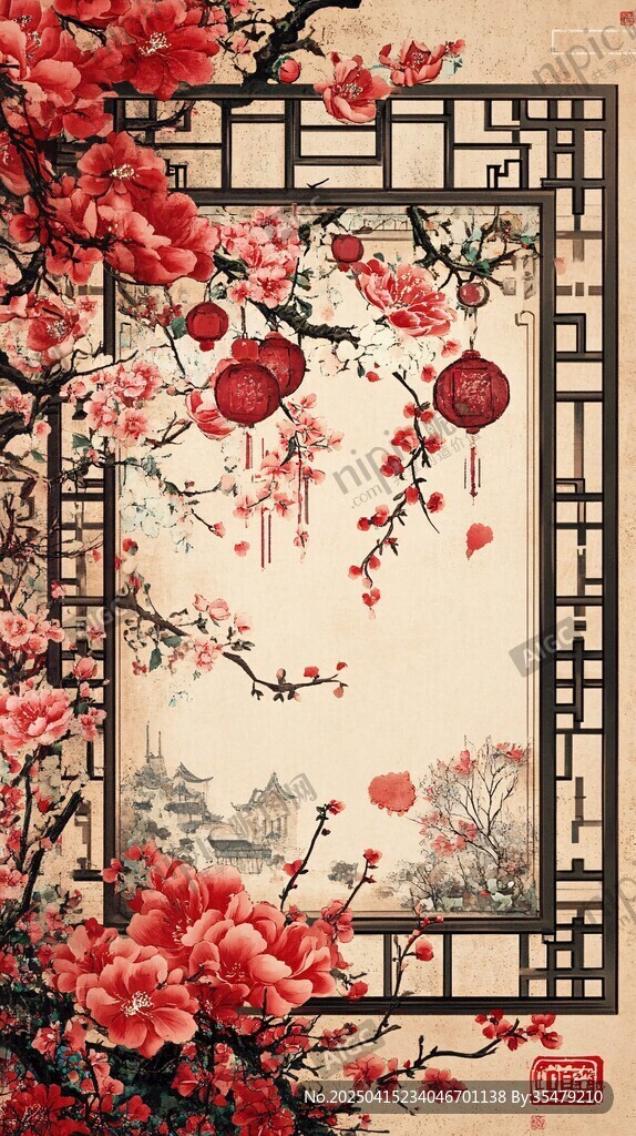 中式花鸟窗景 古典之美