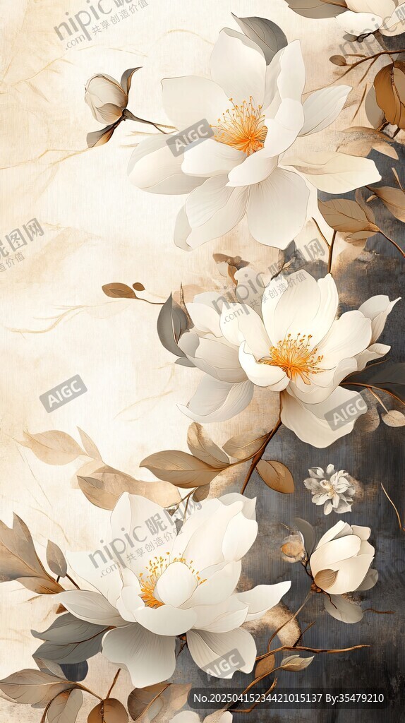水墨风白玉兰花卉插画