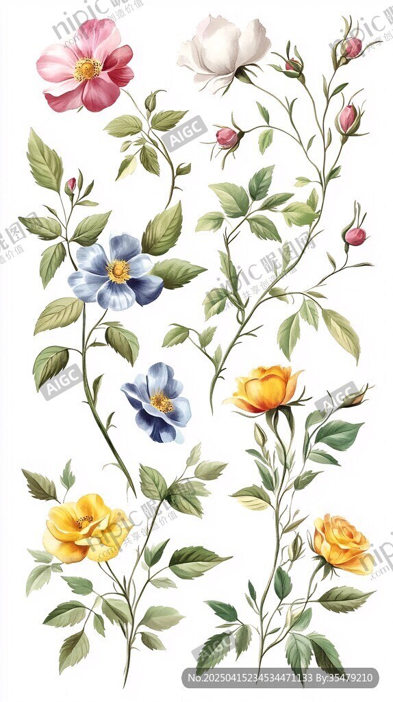 多彩花卉植物插画图案