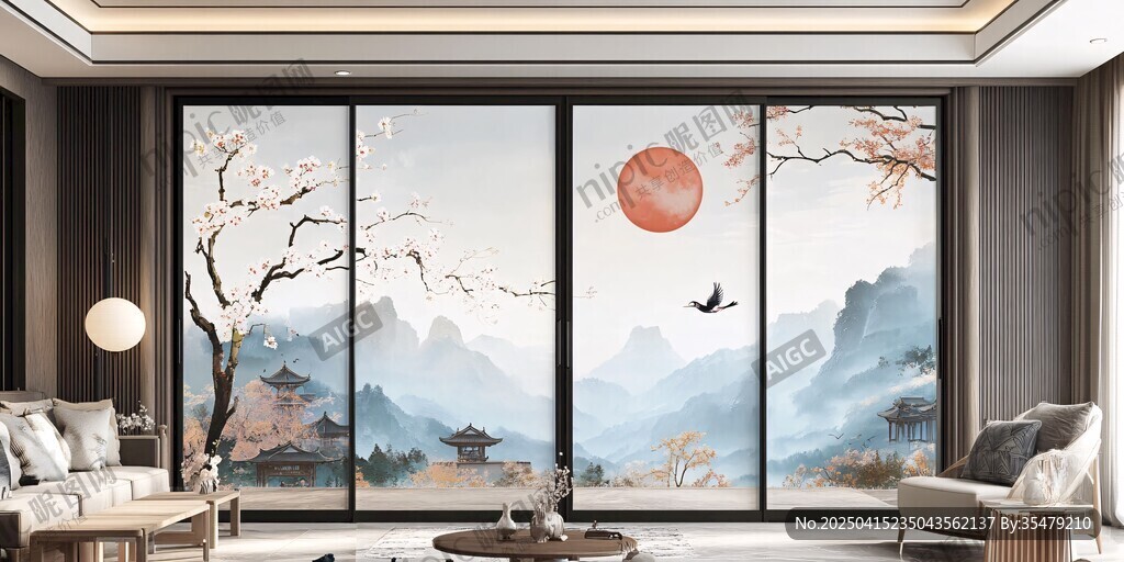 中式客厅的山水艺术屏风