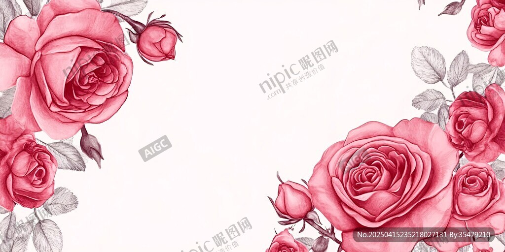 浪漫玫瑰花卉边框图案