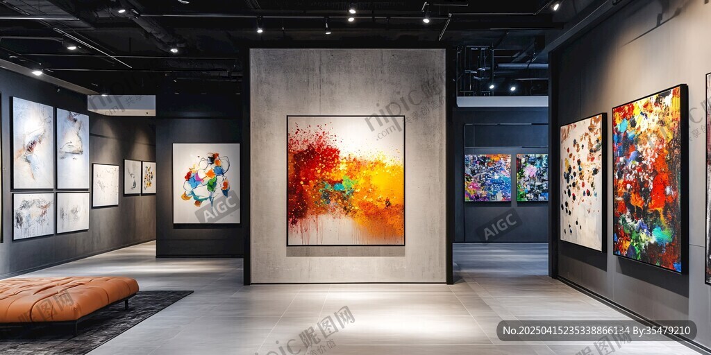 现代艺术画廊的多彩画作