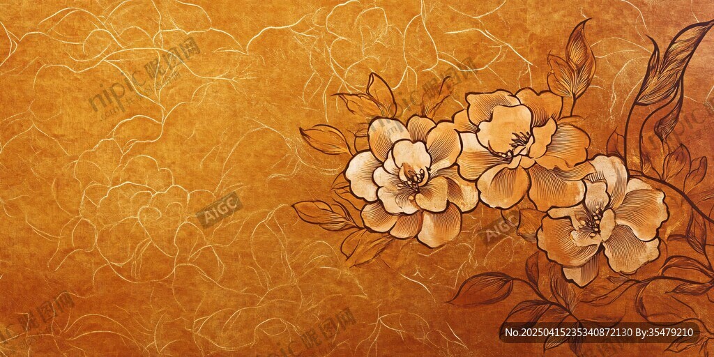橙黄花卉纹理艺术背景图