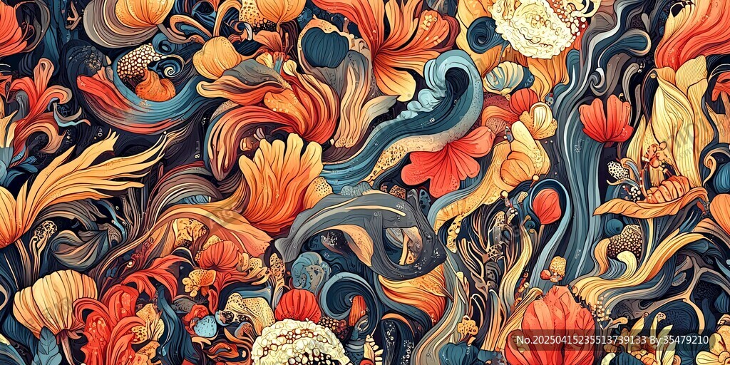 奇幻花卉海洋纹样插画