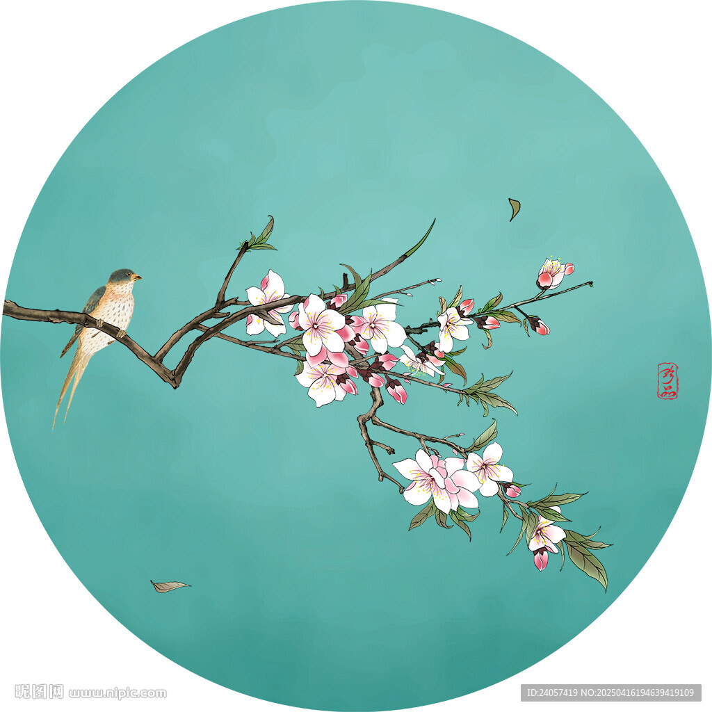 新中式海棠花鸟