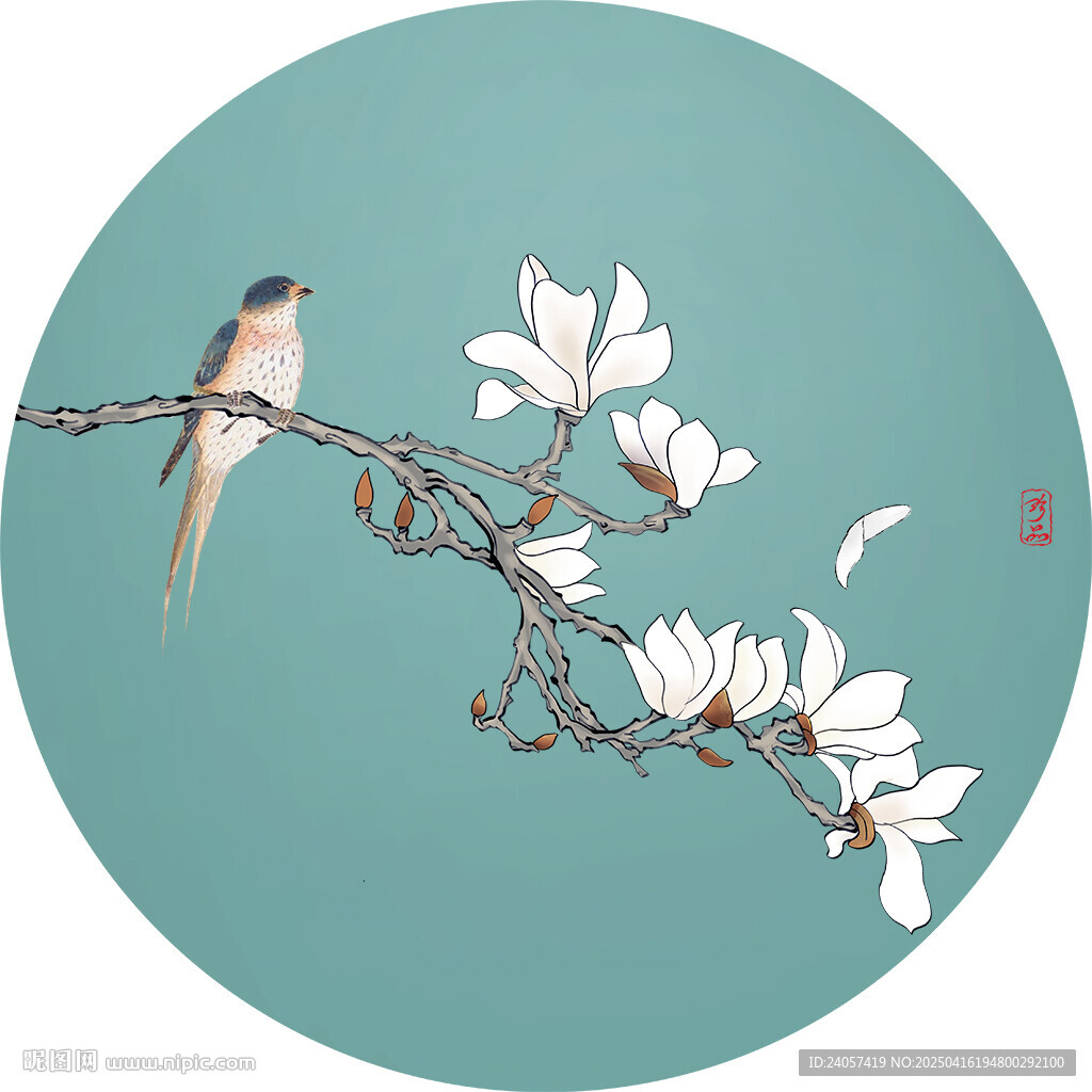 新中式花鸟玉兰