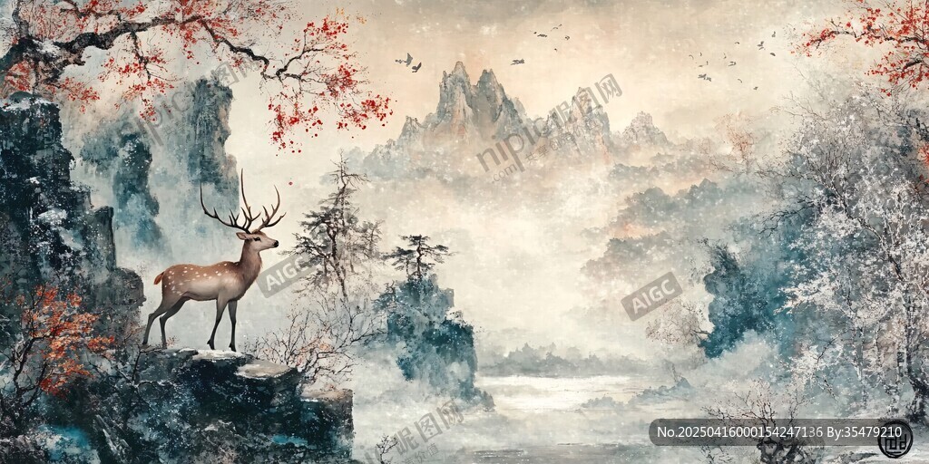 鹿立山水间 古韵诗意浓