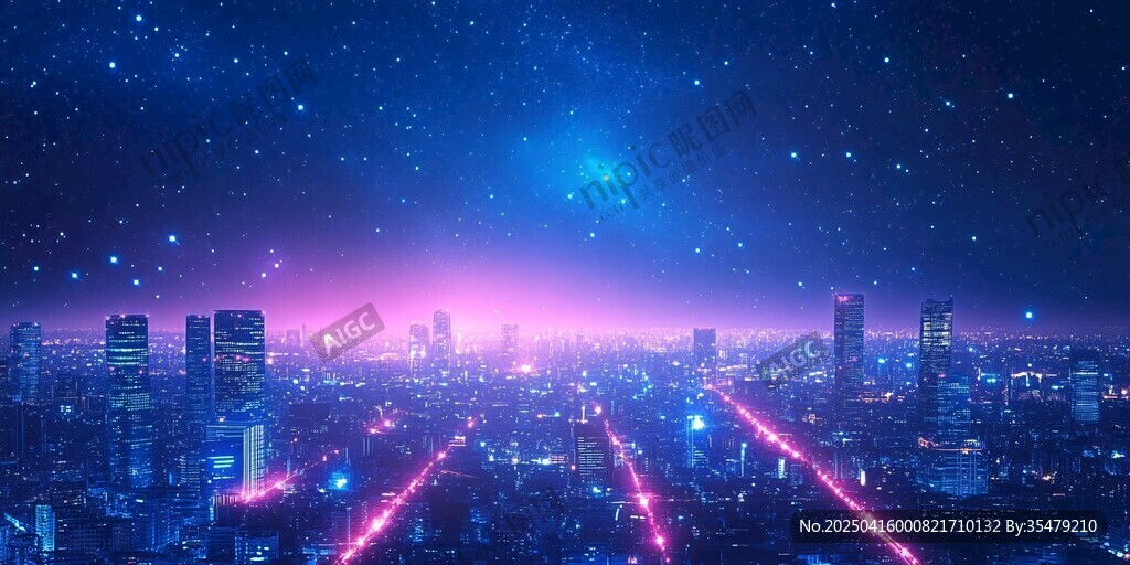 梦幻都市夜景星空奇观