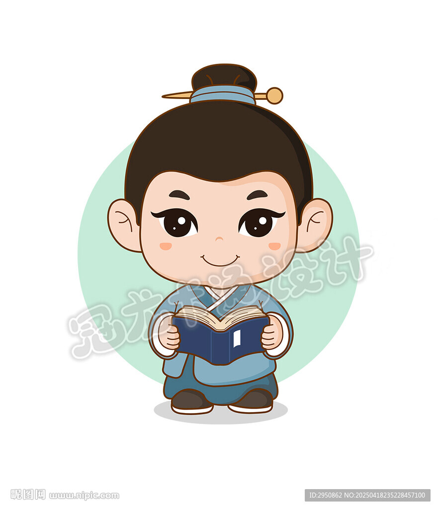 古代读书童子形象插画