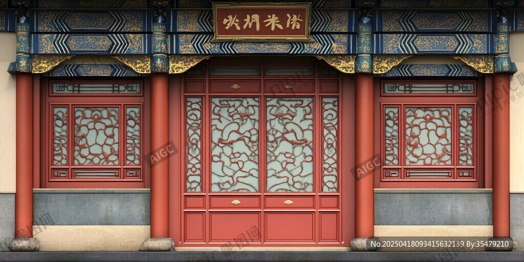 中式传统精美朱漆大门