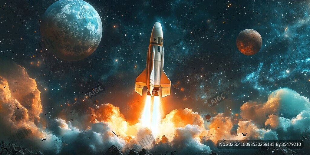 火箭升空探索浩瀚宇宙