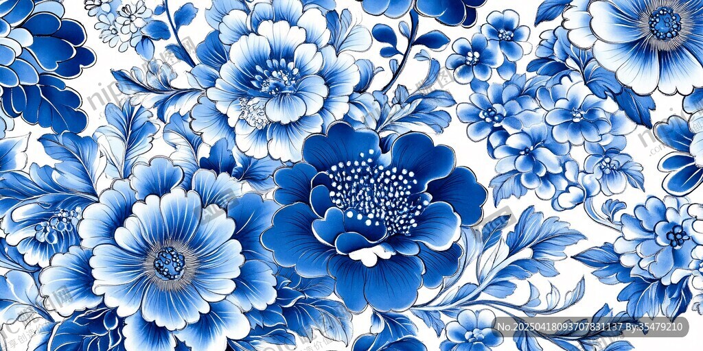 蓝白花卉图案 典雅又精美