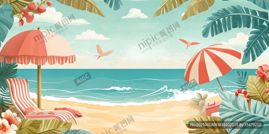 夏日海滩惬意休闲场景