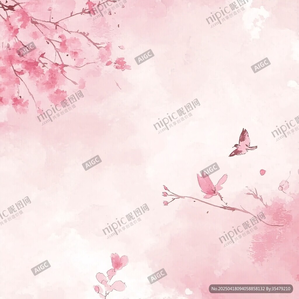 粉色烂漫樱花飞鸟背景图