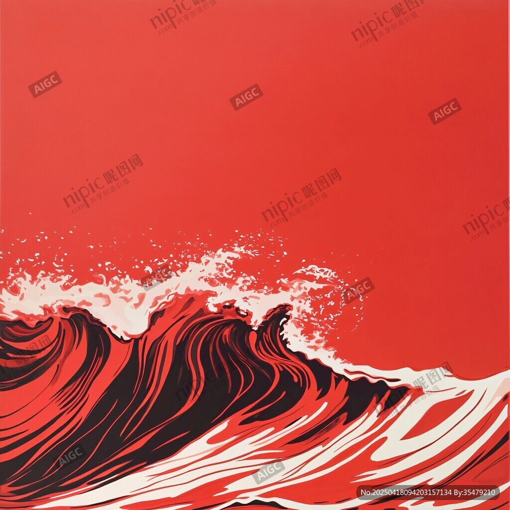 红色海浪艺术插画