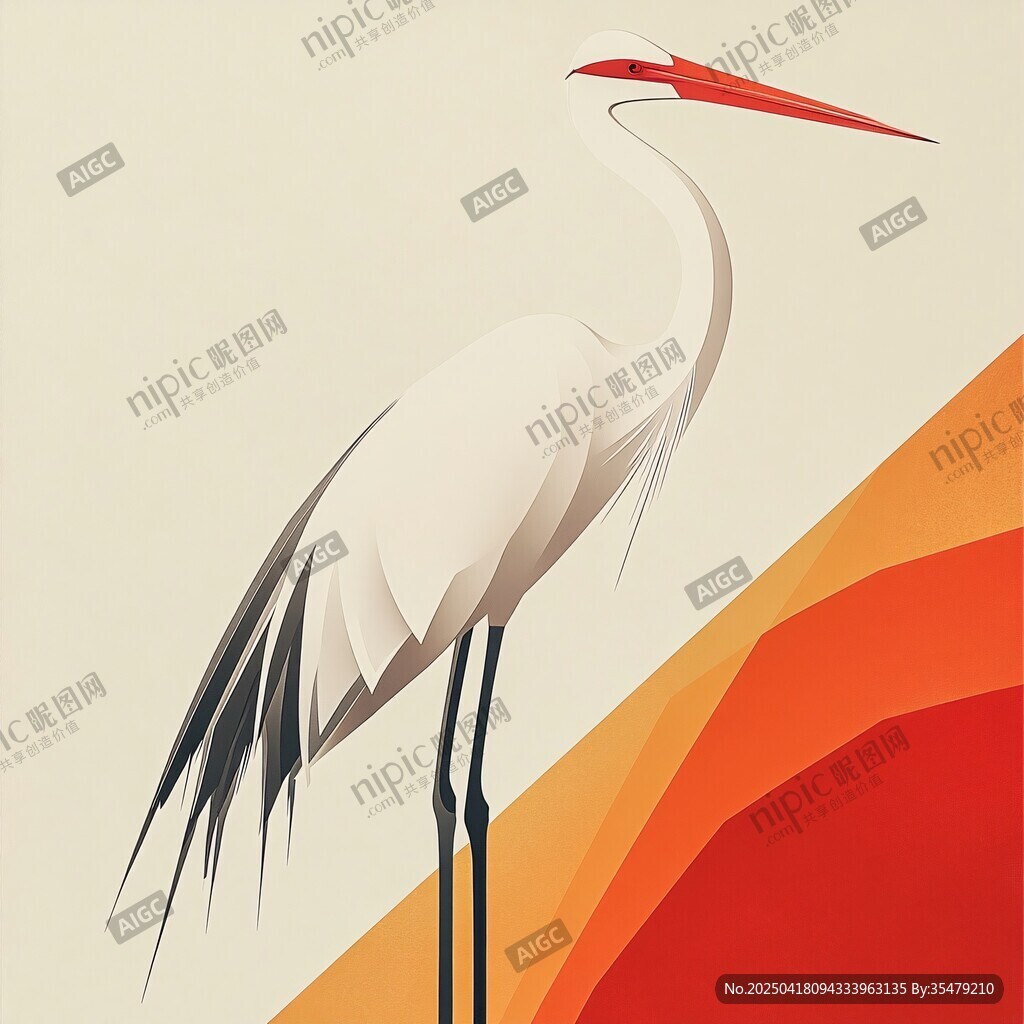 优雅白鹤的简约艺术形象