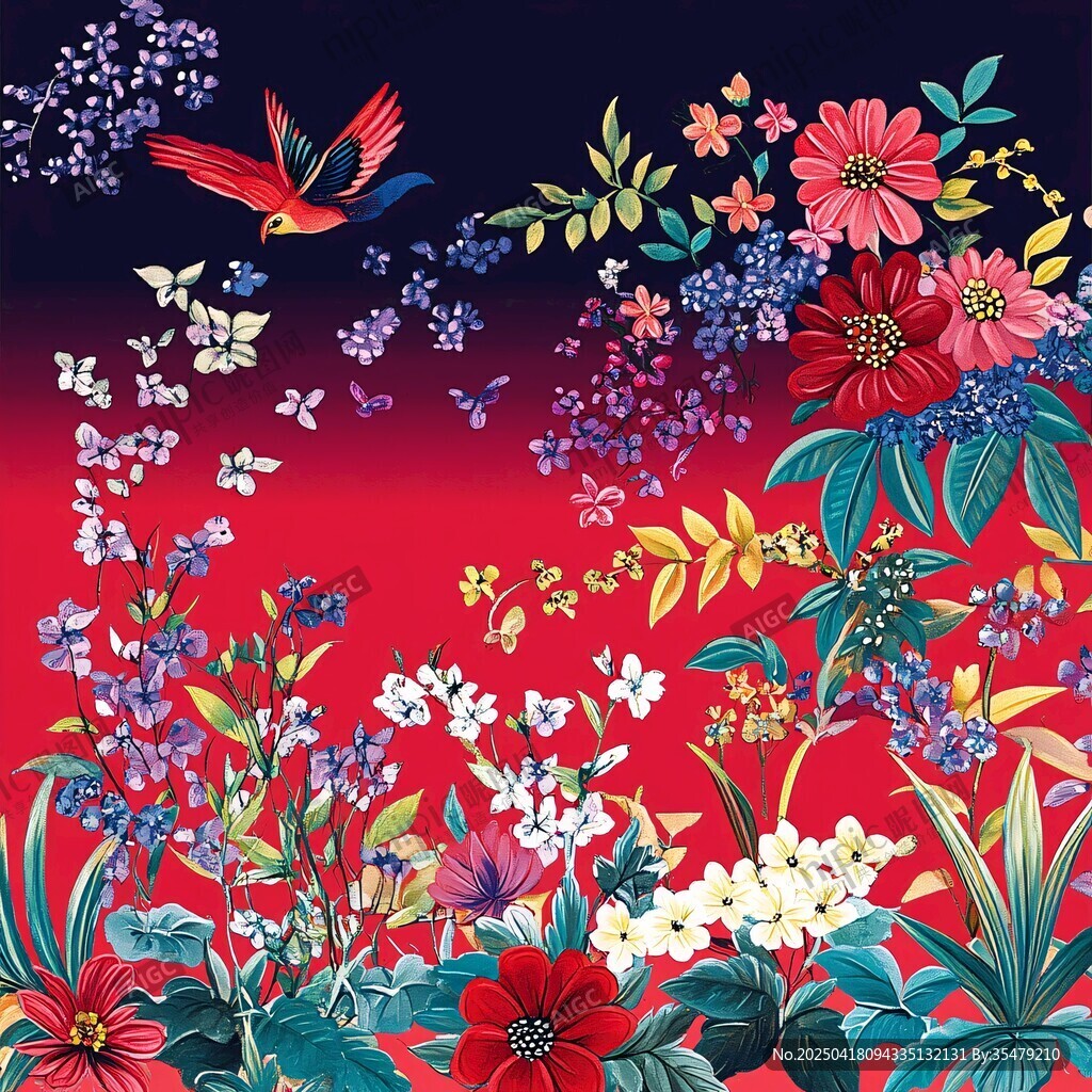 花鸟绘景 绚丽花卉图案