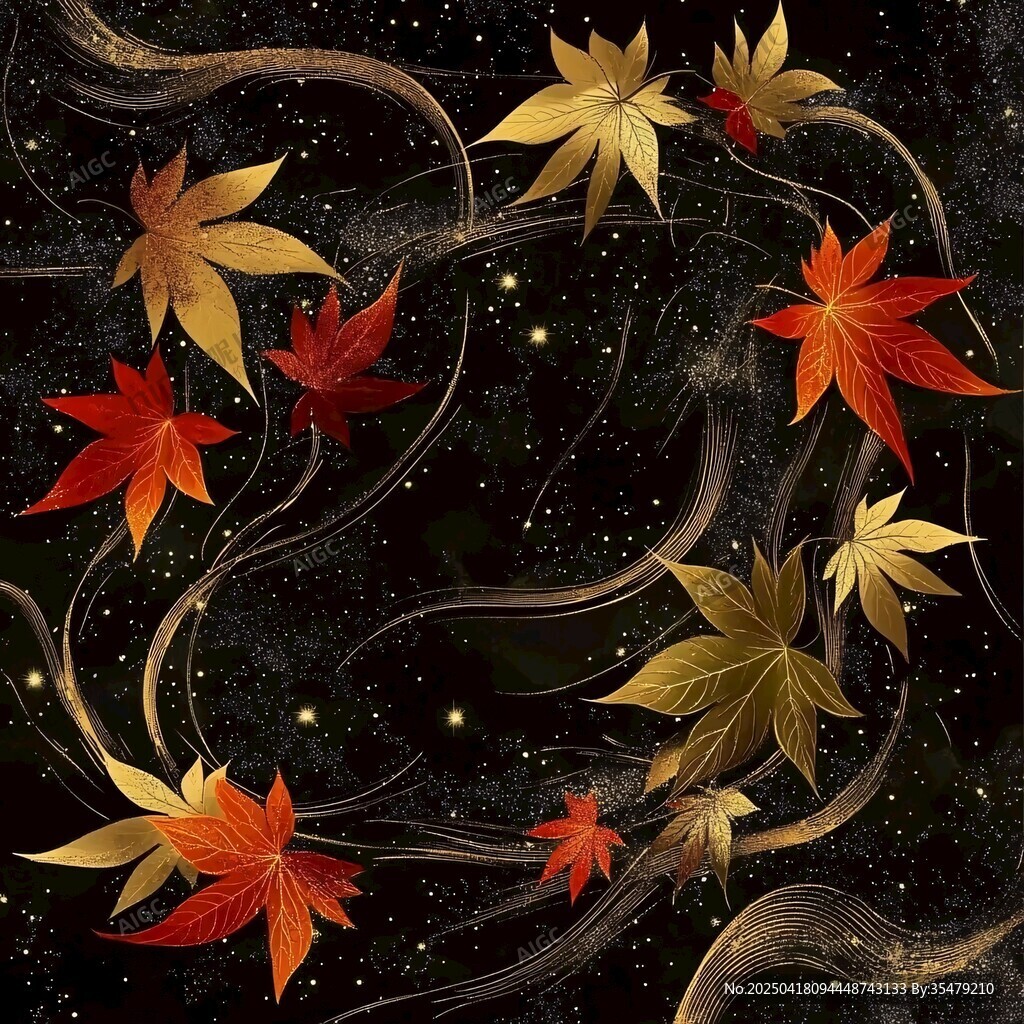 秋夜枫叶梦幻插画艺术