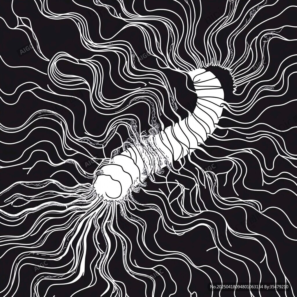 黑白线条勾勒的神秘蠕虫