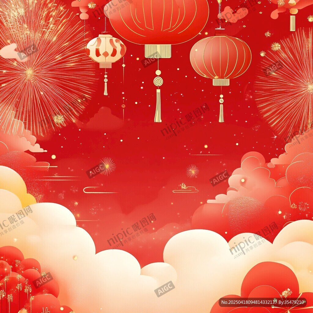 喜庆新春 灯笼烟花祥云景