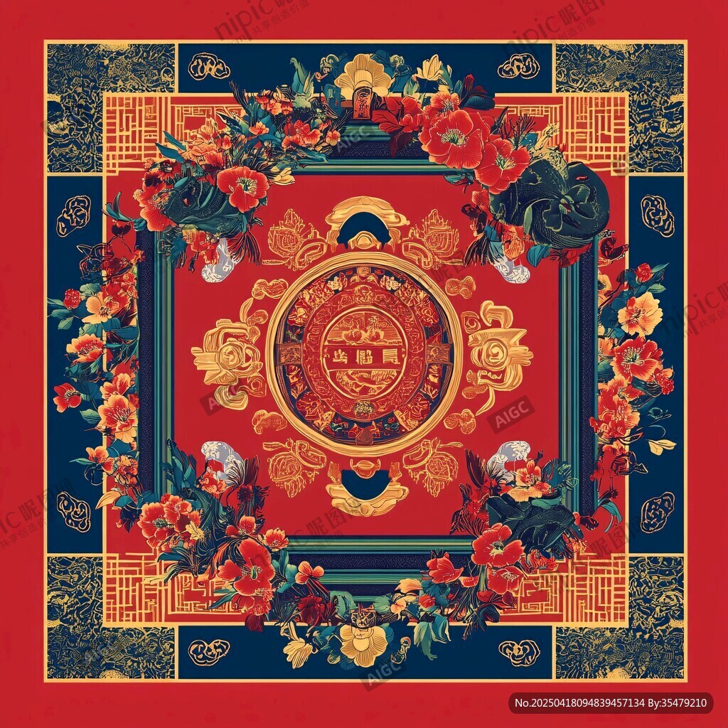 中式传统花卉福字装饰图案